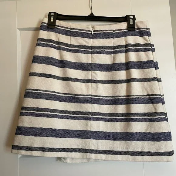 LOFT Striped Faux Wrap Skirt with Fringe Trim - Picture 4 of 7